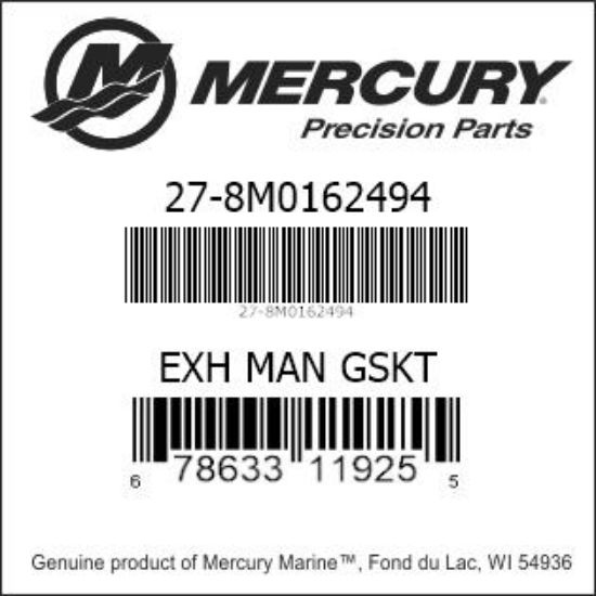 Bar codes for Mercury Marine part number 27-8M0162494