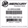 Bar codes for Mercury Marine part number 61-8M0162888