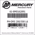 Bar codes for Mercury Marine part number 61-8M0162891