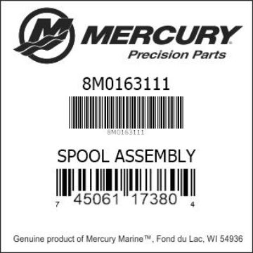 Mercury Marine part number 8M0163111 SPOOL ASSEMBLY Bar codes for Mercury Marine part number 8M0163111