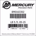 Bar codes for Mercury Marine part number 8M0163302