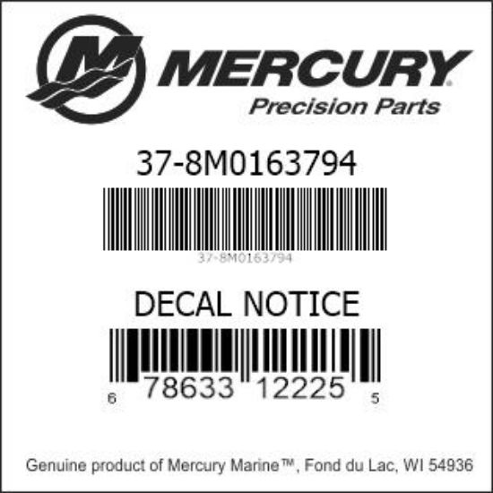 Bar codes for Mercury Marine part number 37-8M0163794