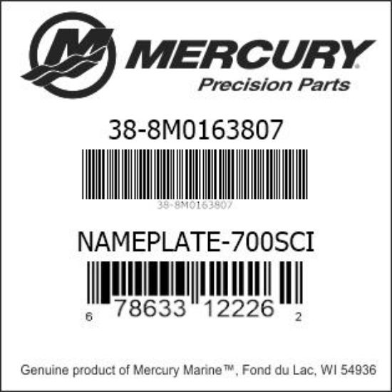 Bar codes for Mercury Marine part number 38-8M0163807