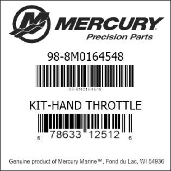 Bar codes for Mercury Marine part number 98-8M0164548