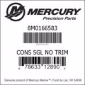 Bar codes for Mercury Marine part number 8M0166583