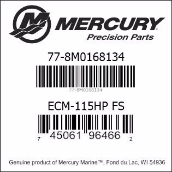 Bar codes for Mercury Marine ECM part number 77-8M0168134