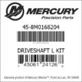 Bar codes for Mercury Marine part number 45-8M0168204