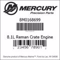 Bar codes for Mercury Marine part number 8M0168699