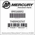 Bar codes for Mercury Marine part number 8M0168892