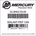 Bar codes for Mercury Marine part number 92-8M0170149