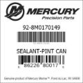 Bar codes for Mercury Marine part number 92-8M0170149