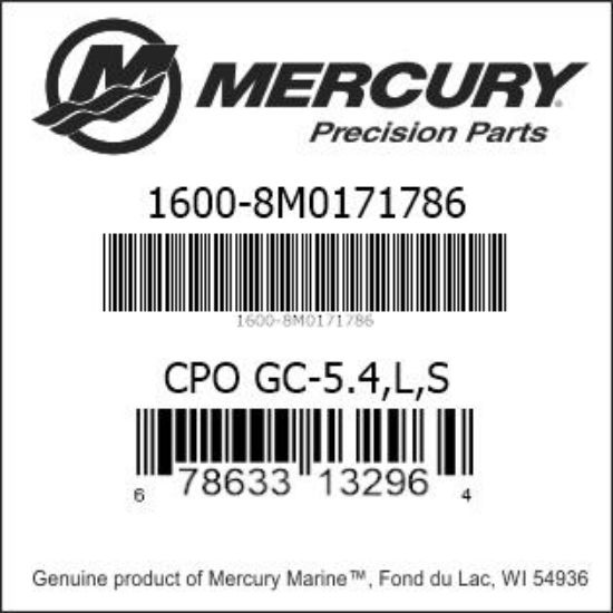 Bar codes for Mercury Marine part number 1600-8M0171786