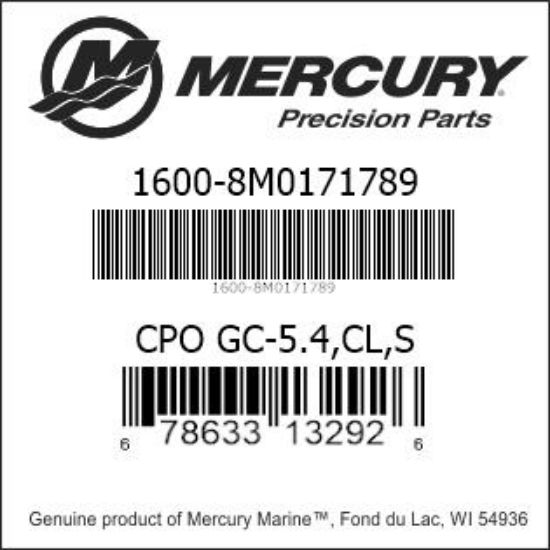 Bar codes for Mercury Marine part number 1600-8M0171789