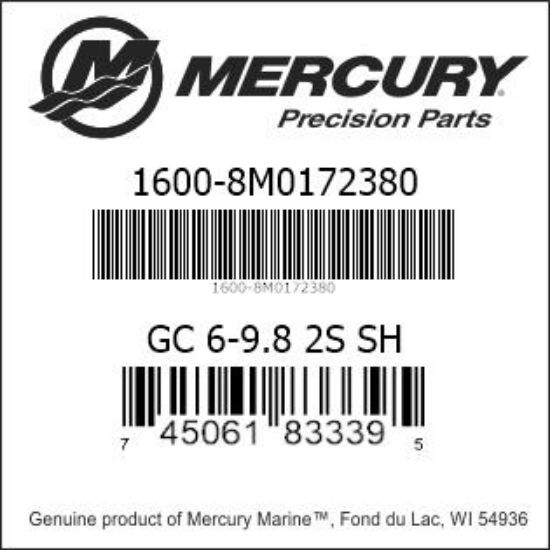 Bar codes for Mercury Marine part number 1600-8M0172380