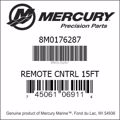 Bar codes for Mercury Marine part number 8M0176287