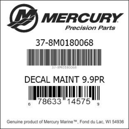 Bar codes for Mercury Marine part number 37-8M0180068