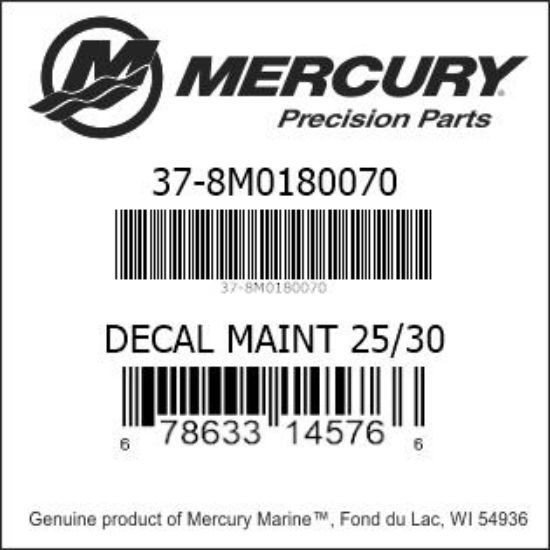 Bar codes for Mercury Marine part number 37-8M0180070