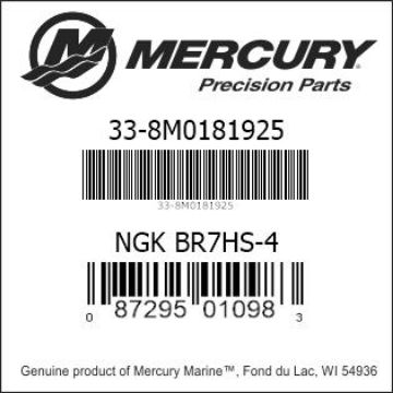 Mercury Marine part number 33-8M0181925 NGK BR7HS-4 Bar codes for Mercury Marine part number 33-8M0181925