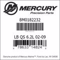 Bar codes for Mercury Marine part number 8M0182232