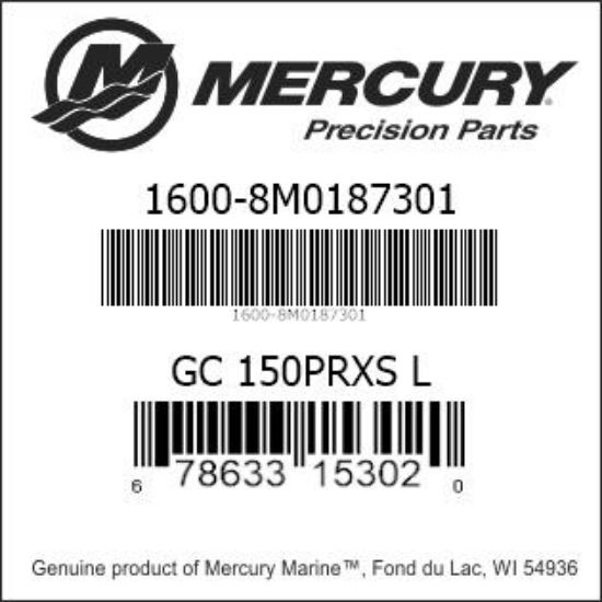 Bar codes for Mercury Marine part number 1600-8M0187301