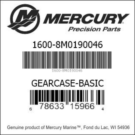 Bar codes for Mercury Marine part number 1600-8M0190046
