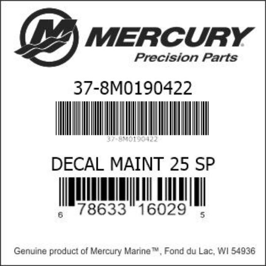 Bar codes for Mercury Marine part number 37-8M0190422