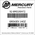 Bar codes for Mercury Marine part number 92-8M0190472