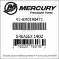 Bar codes for Mercury Marine part number 92-8M0190472