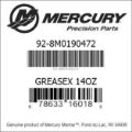 Bar codes for Mercury Marine part number 92-8M0190472