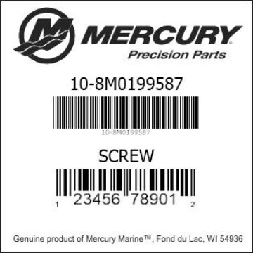 Mercury Marine part number 10-8M0199587 SCREW Bar codes for Mercury Marine part number 10-8M0199587