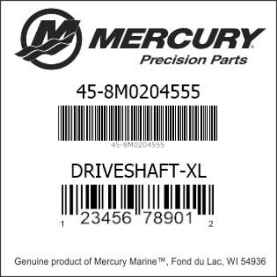 Bar codes for Mercury Marine part number 45-8M0204555