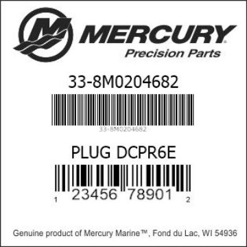 Mercury Marine part number 33-8M0204682 PLUG DCPR6E Bar codes for Mercury Marine part number 33-8M0204682