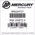 Bar codes for Mercury Marine part number 8M0204737