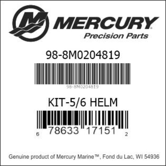 Bar codes for Mercury Marine part number 98-8M0204819