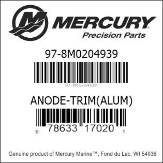 Bar codes for Mercury Marine part number 97-8M0204939