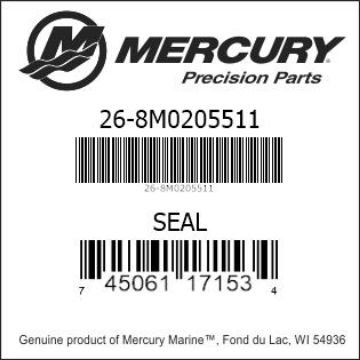 Mercury Marine part number 26-8M0205511 SEAL Bar codes for Mercury Marine part number 26-8M0205511