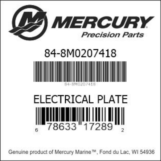 Bar codes for Mercury Marine part number 84-8M0207418