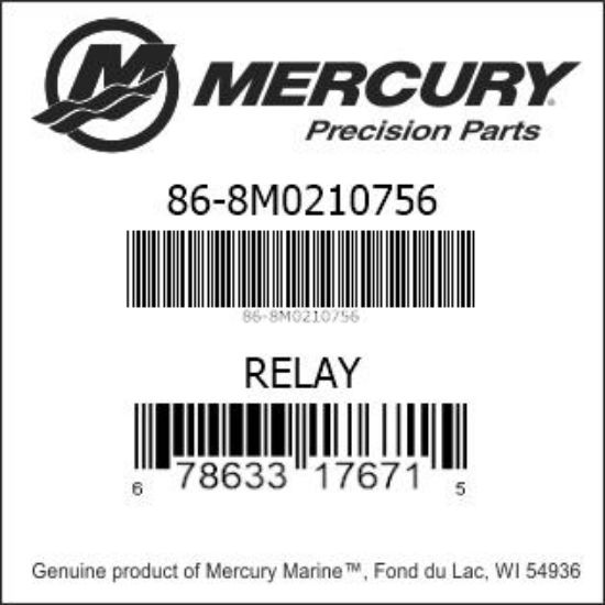 Bar codes for Mercury Marine part number 86-8M0210756