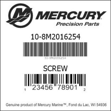 Mercury Marine part number 10-8M2016254 SCREW Bar codes for Mercury Marine part number 10-8M2016254