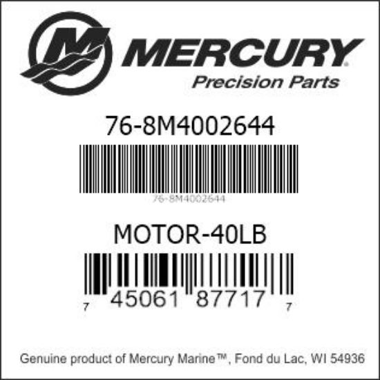 Bar codes for Mercury Marine part number 76-8M4002644