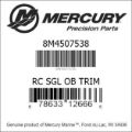 Bar codes for Mercury Marine part number 8M4507538