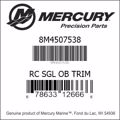 Bar codes for Mercury Marine part number 8M4507538