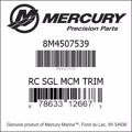 Bar codes for Mercury Marine part number 8M4507539