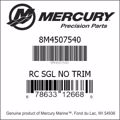 Bar codes for Mercury Marine part number 8M4507540