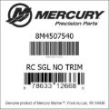Bar codes for Mercury Marine part number 8M4507540