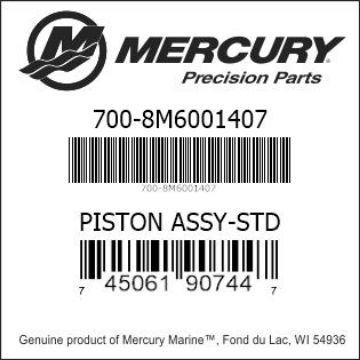 Mercury Marine part number 700-8M6001407 PISTON ASSY-STD Bar codes for Mercury Marine part number 700-8M6001407