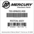 Bar codes for Mercury Marine part number 700-8M6001408