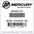 Bar codes for Mercury Marine part number 8M6001763