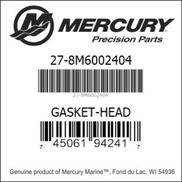 Mercury Marine part number 27-8M6002404 GASKET-HEAD Bar codes for Mercury Marine part number 27-8M6002404