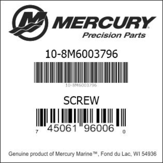 Bar codes for Mercury Marine part number 10-8M6003796